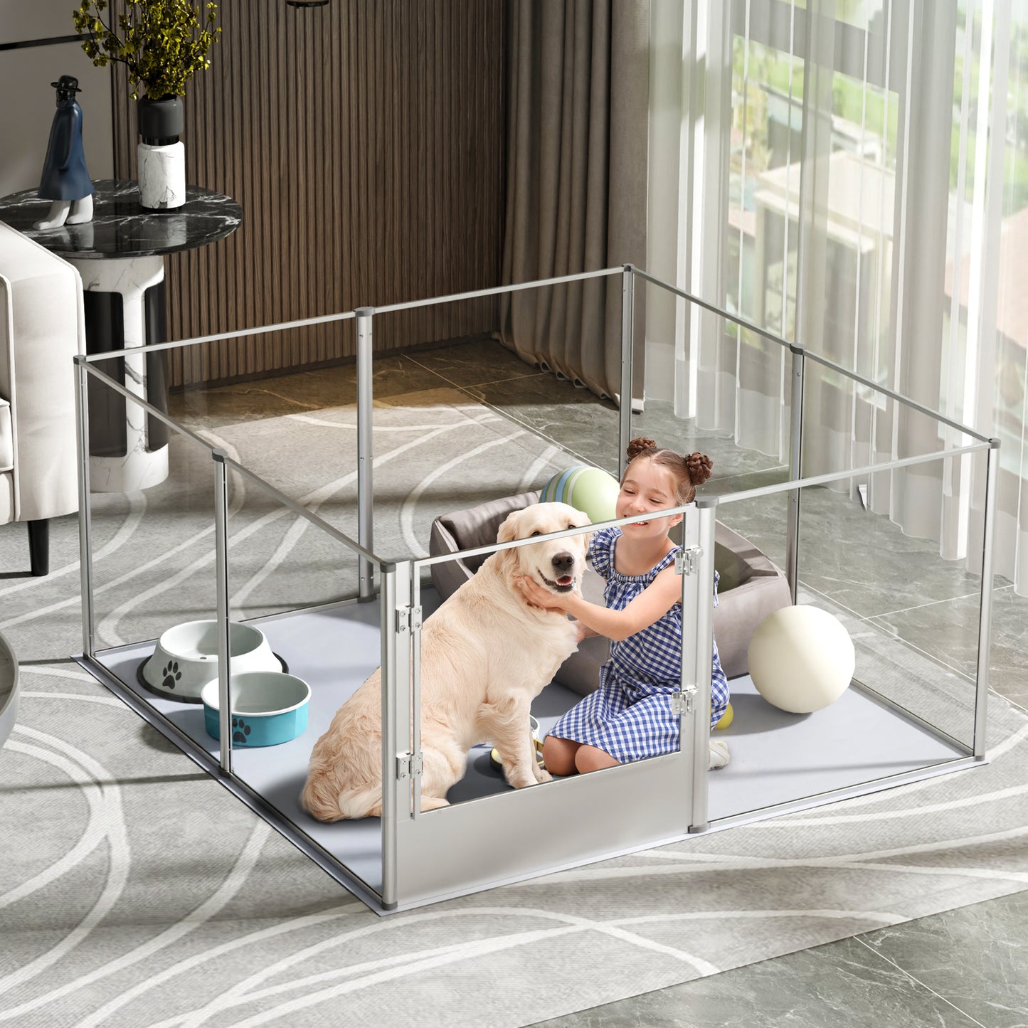 Acrylic Dog Playpen Fence: Indoor Pet Whelping Pen Box Dog Playpen Kennel 32in Taller with Waterproof Fertility Pad for Puppies, Rabbits, Guinea Pig