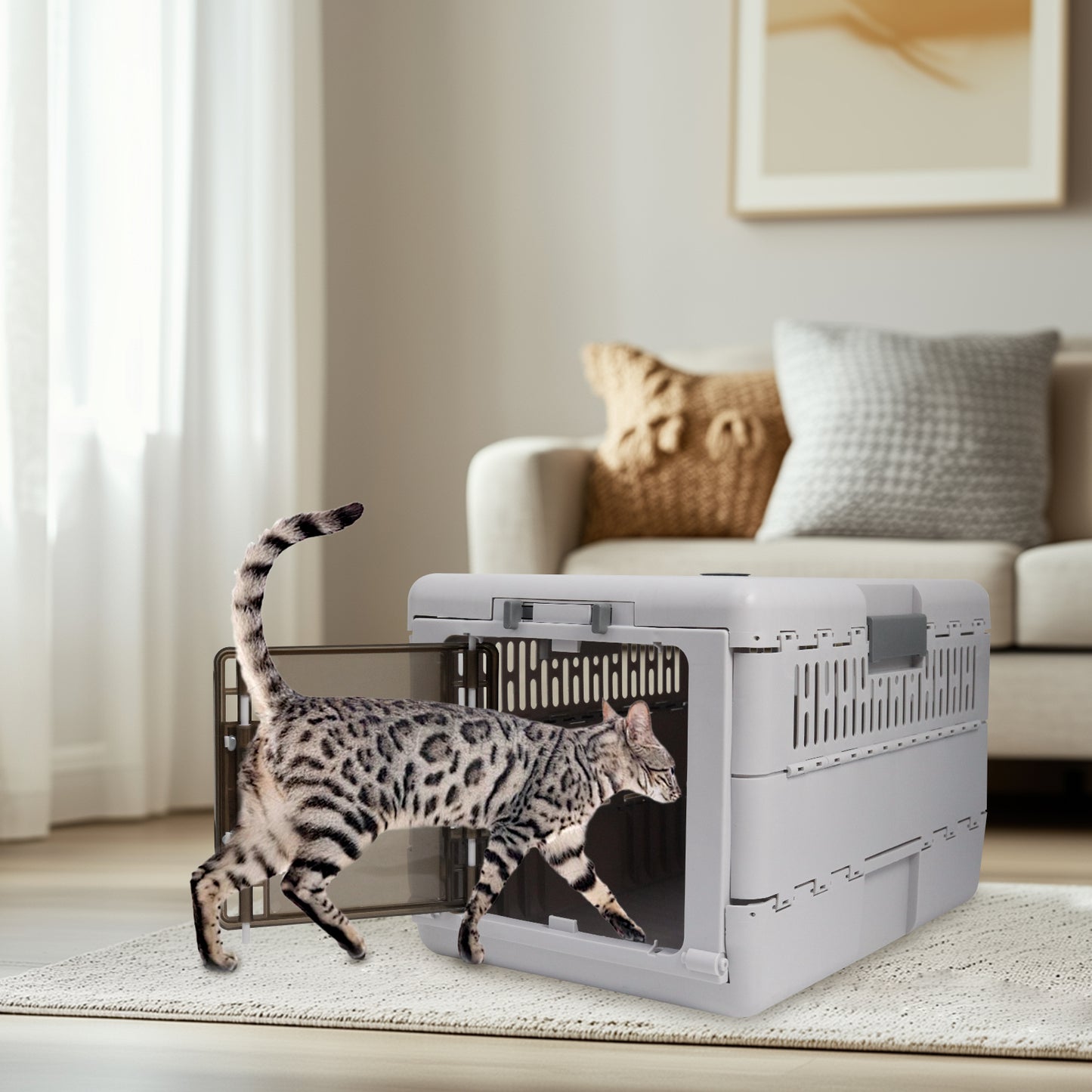 Portable Plastic Cat Kitten Travel Carrier Pet Carry Crate Collapsible Design