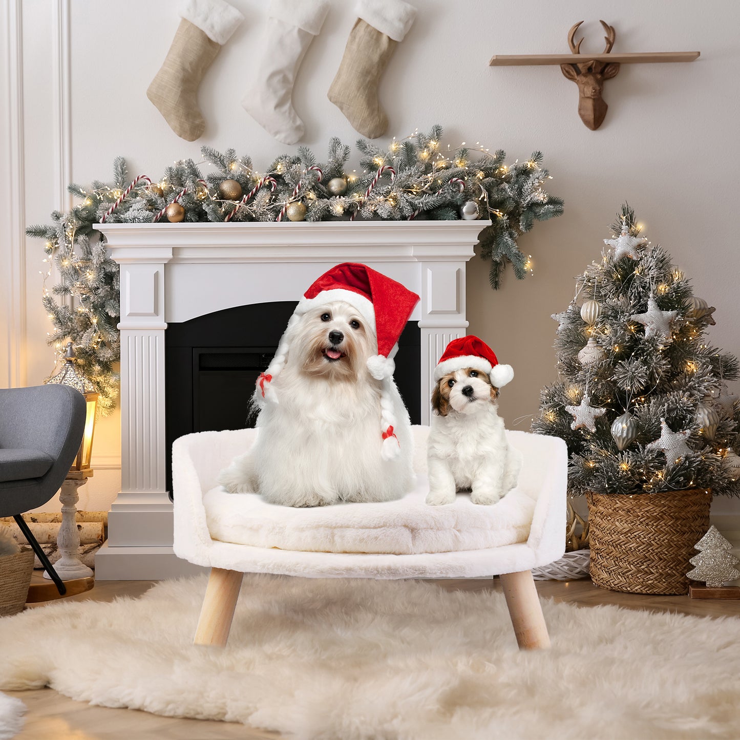 Luxury Pet Soft Warm Bed Wood Legs with Washable Cushion Pad