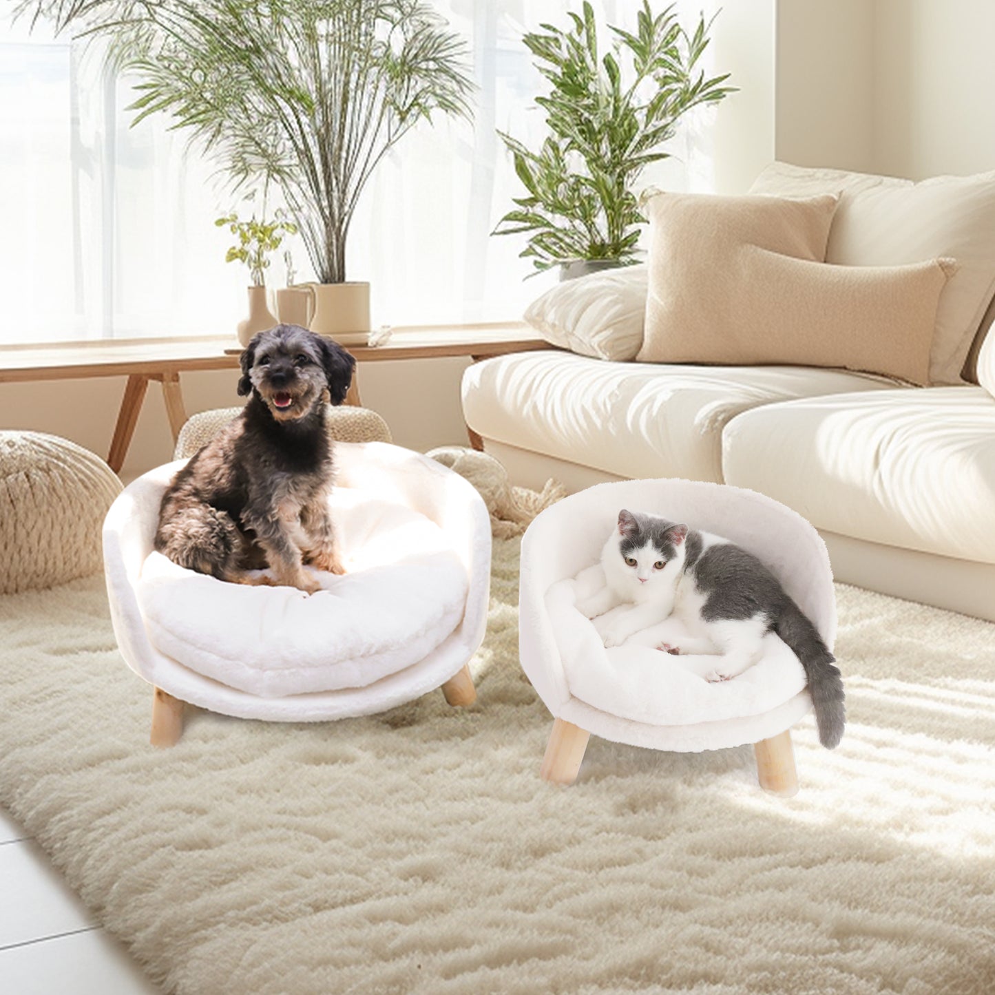 Luxury Pet Soft Warm Bed Wood Legs with Washable Cushion Pad