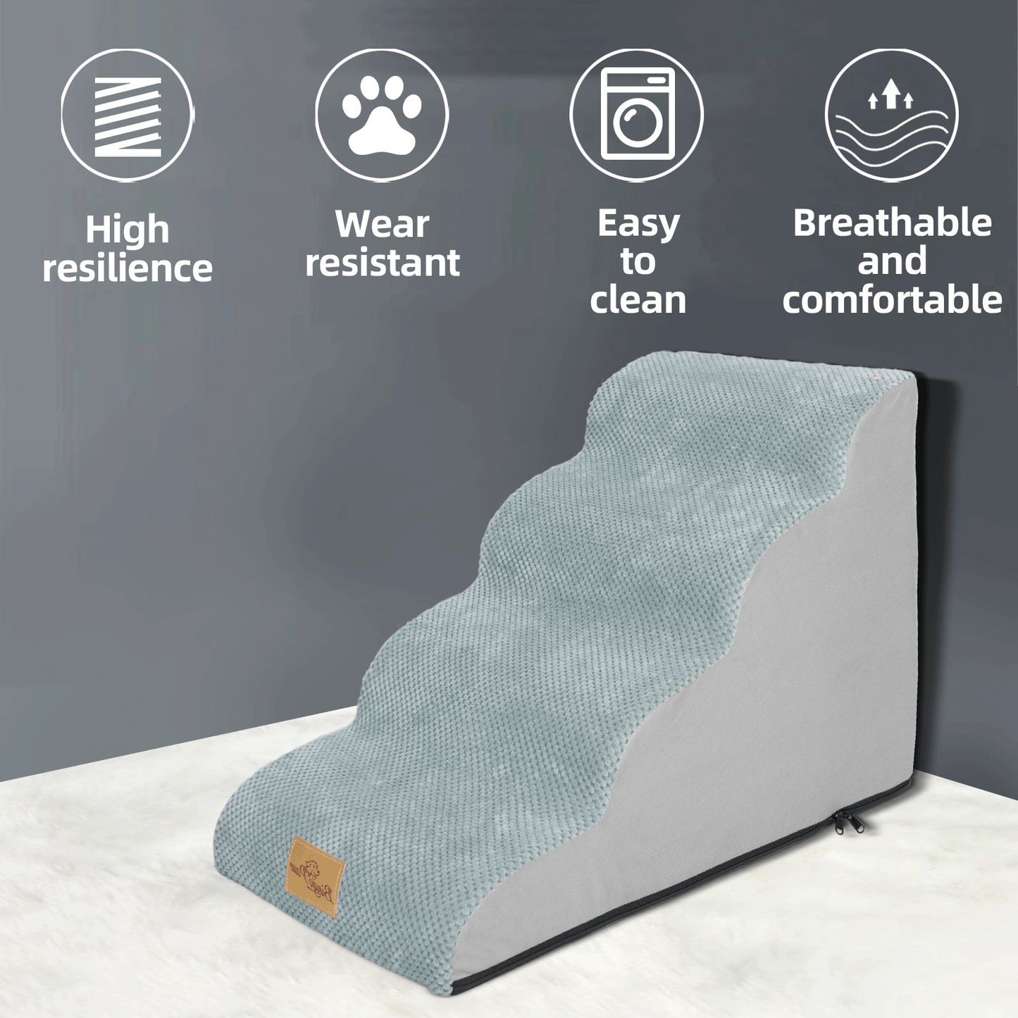 High Density Foam Dog Stairs For High Bed Sofa, 3/4/5 Steps Stairs Washable Cover