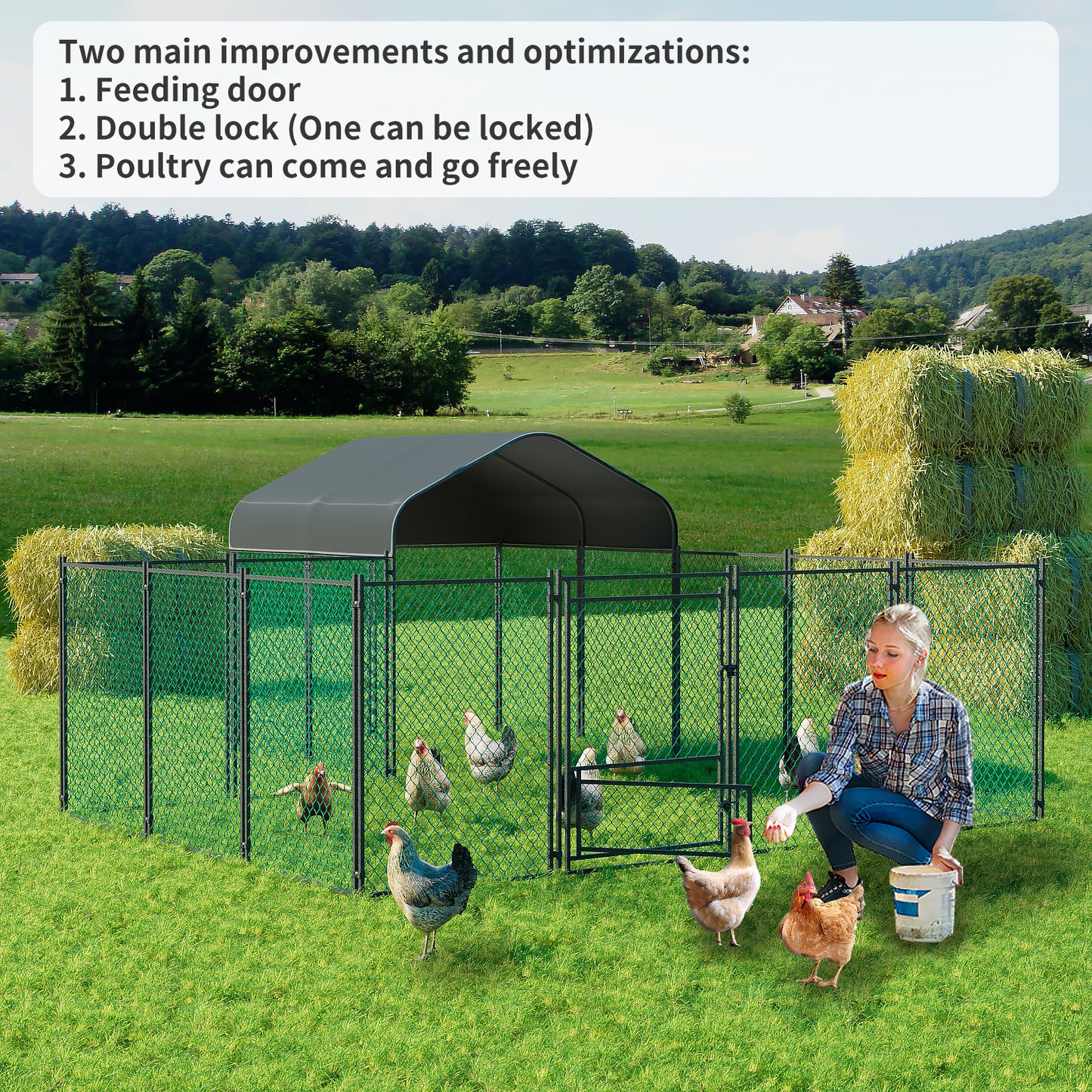 Walk-in Poultry Chicken Coop,Duck Goose Fence with Waterproof and UV Cover,Large Metal Hen House for Outdoor,Farm 12.9x10.2x5.1ft