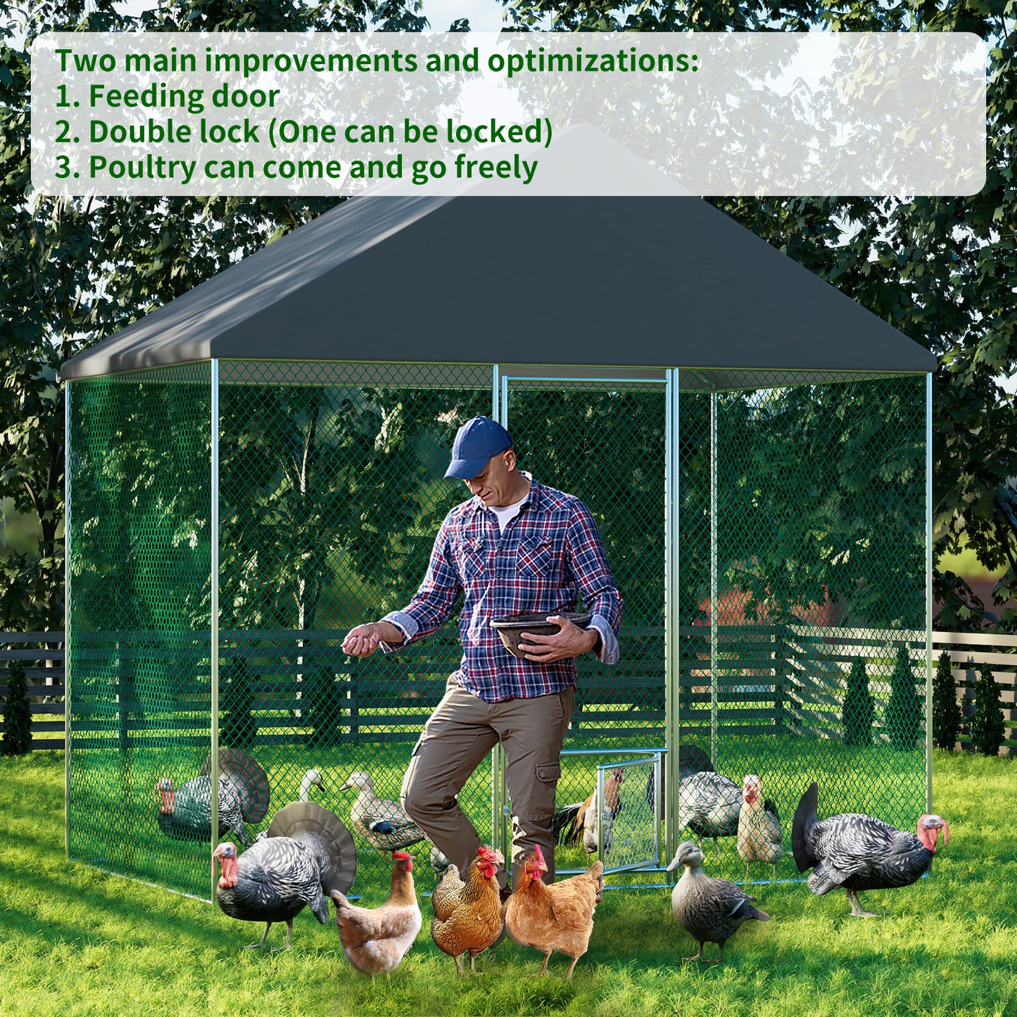 Large Chicken Coop Cage: Jumbo Large Galvanized Metal Chicken Coop Poultry Run Cage with Full Cover, High Walk-in Enclosure, Use for Outdoor Backyard