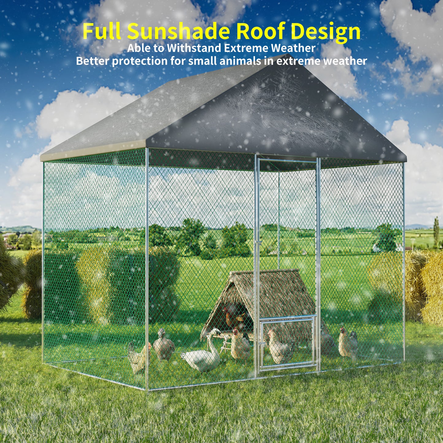 Large Chicken Coop Cage: Jumbo Large Galvanized Metal Chicken Coop Poultry Run Cage with Full Cover, High Walk-in Enclosure, Use for Outdoor Backyard