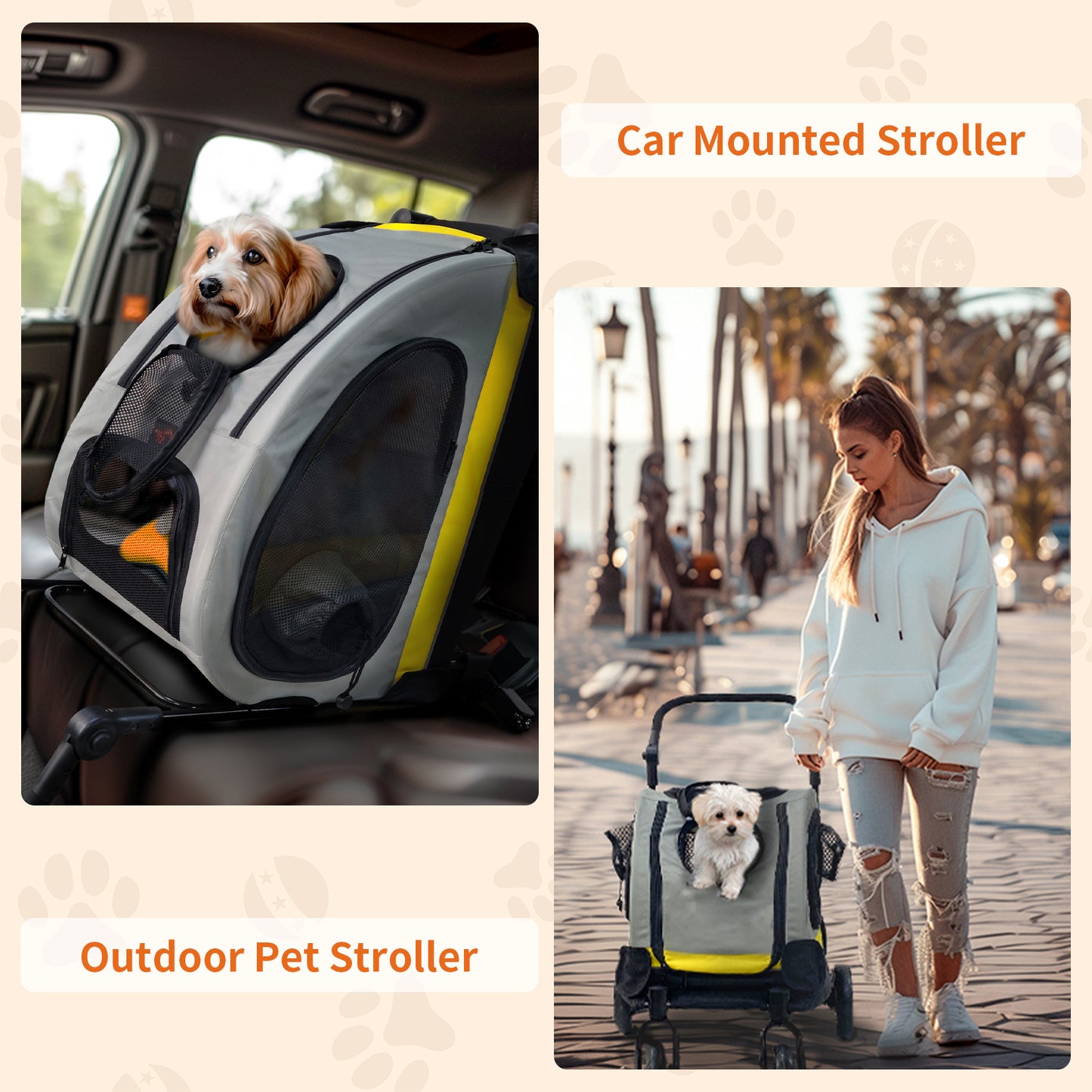 Pet Travel Stroller: 2 in 1 Dog Stroller Pushchair Car Seat Travel Carrier w/ Detachable Handle Convertible Pet Booter Seat for Small Dogs and Cats