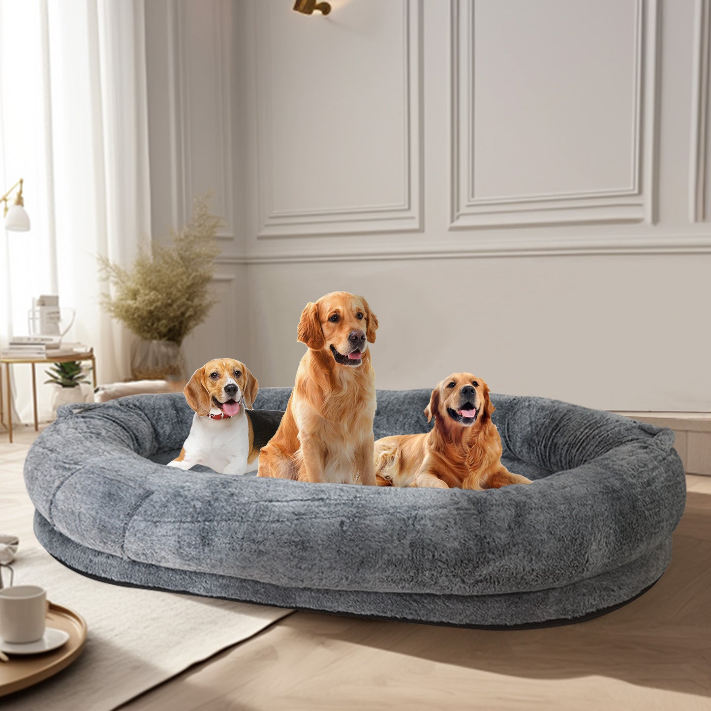 Giant Oval Dog Bed Extra Large Dog Bed for You and Pets Warm Sleeping Bed Grey