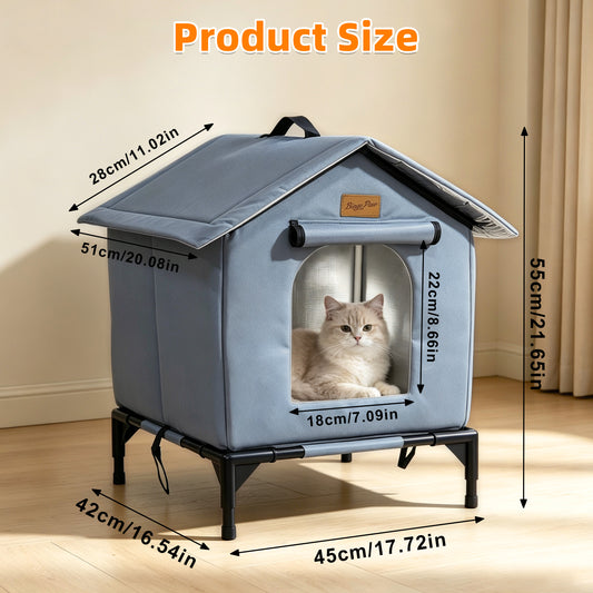 Outdoor Elevated Cat House Waterproof Shelter for Stray Cats Yard Cat Shelter