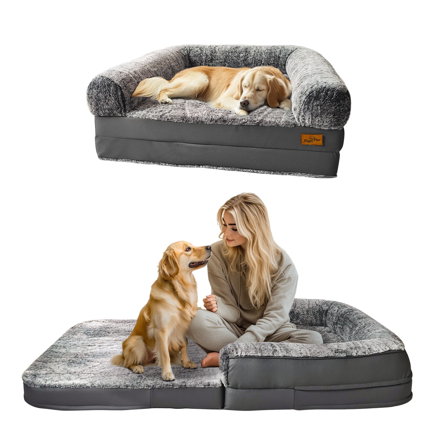 2025 Large Human Dog Bed with 10cm Thick Sponge, Giant Pet Bed with U Shape Pillow for Adult, Removable and Washable Cover Grey
