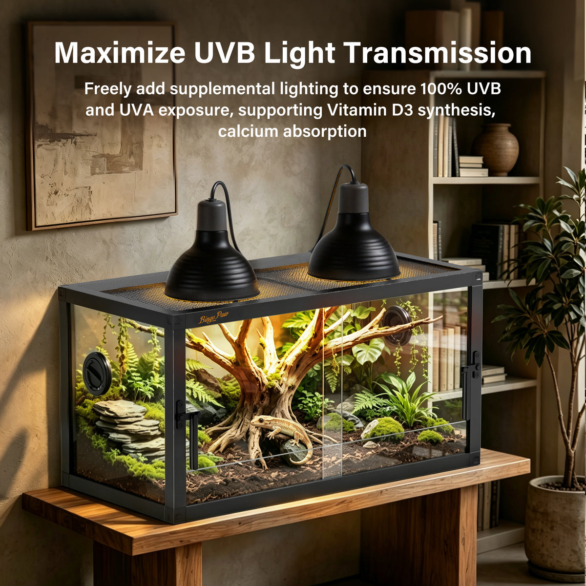 Glass Reptile Tank with Front Opening Doors, Large Stackable Reptile Enclosure for Bearded Dragons, Leak-proof Base and Top Mesh Cover