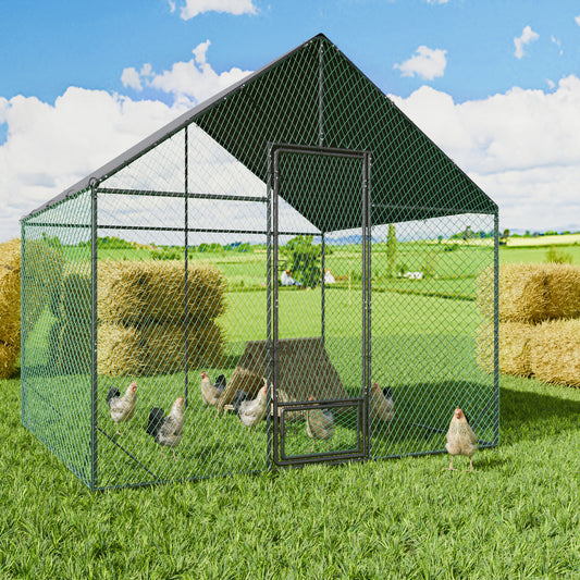 Large Outdoor Chicken Coop: Outdoor Metal Chicken Coop Walk-in Poultry Cage Run Cage with Silver Powder Coating Painted Tubes, Water Resistant Cover for Backyard