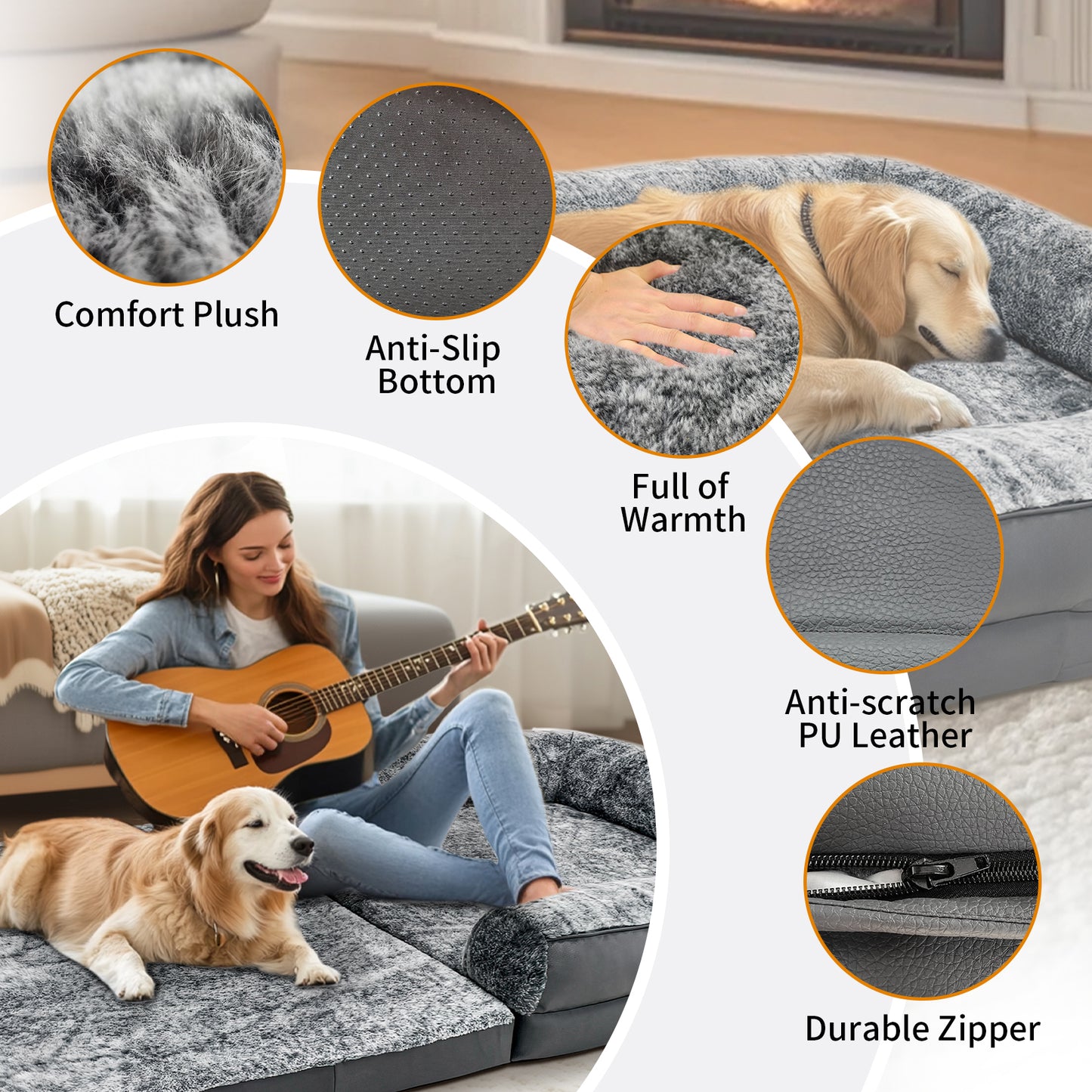 2025 Large Human Dog Bed with 10cm Thick Sponge, Giant Pet Bed with U Shape Pillow for Adult, Removable and Washable Cover Grey