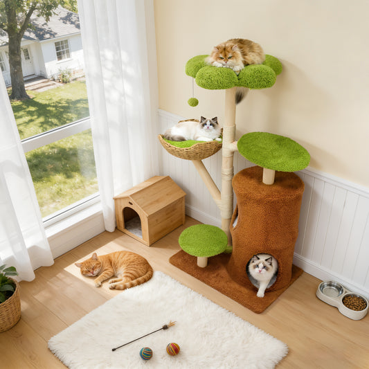 Multi-Level Cat Tower: 55.91-Inch Tall Cat Tower for Indoor Cat, Kitten Play Center with Scratching Posts, Top Perches, Hideaways, Vivid Green