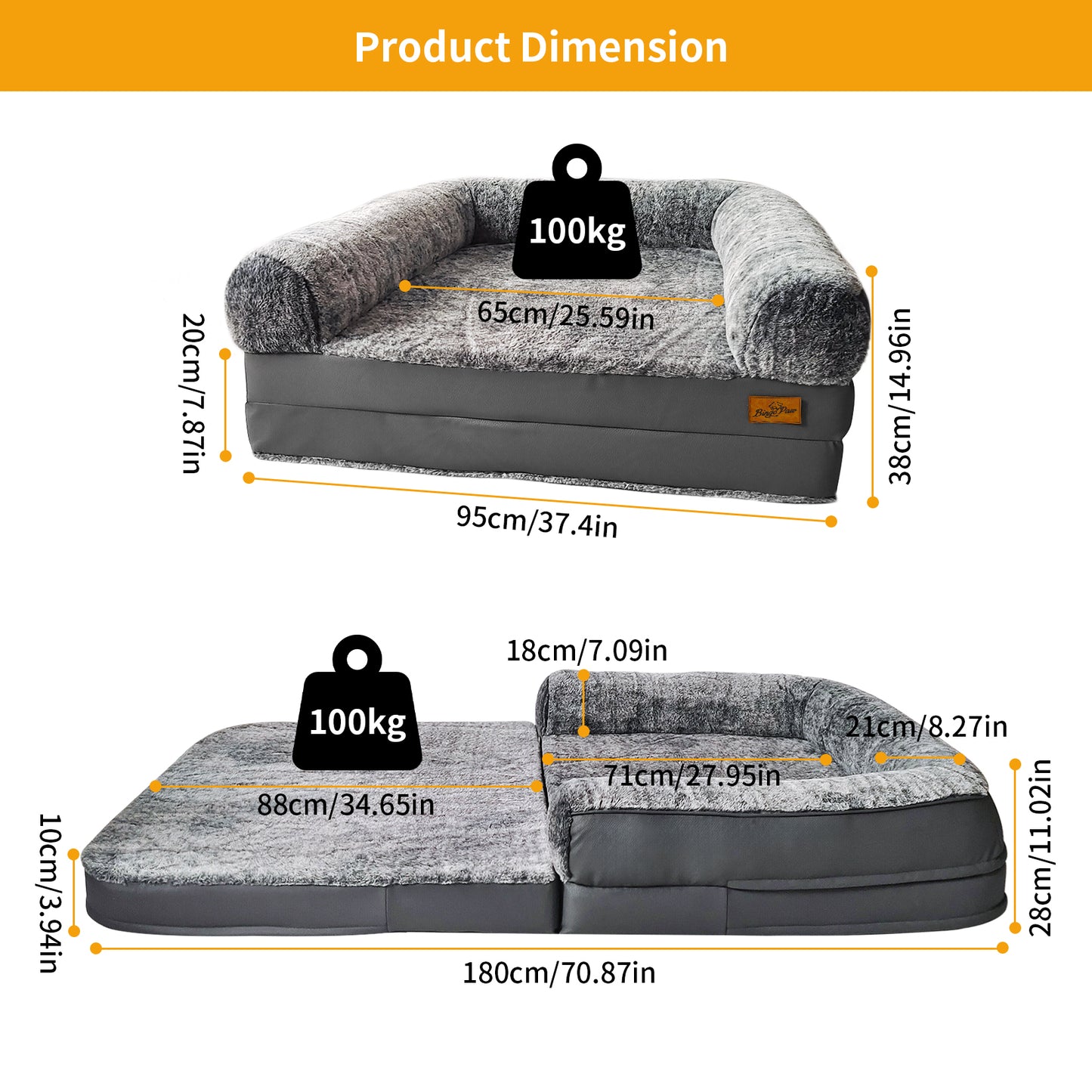 2025 Large Human Dog Bed with 10cm Thick Sponge, Giant Pet Bed with U Shape Pillow for Adult, Removable and Washable Cover Grey