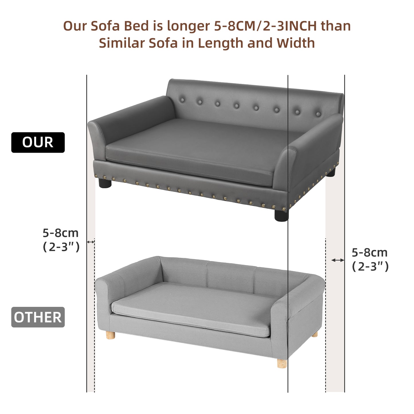 Luxury Large Dog Bed Pet Snuggle Sofa with Microfiber Leather Upholstered Sofa Bed