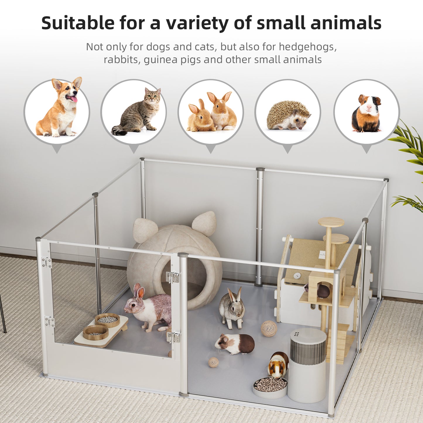 24in Acrylic Dog Playpen Fence Dog Whelping Pen Box Pet Playpen Exercise Fence with Fertility Pad
