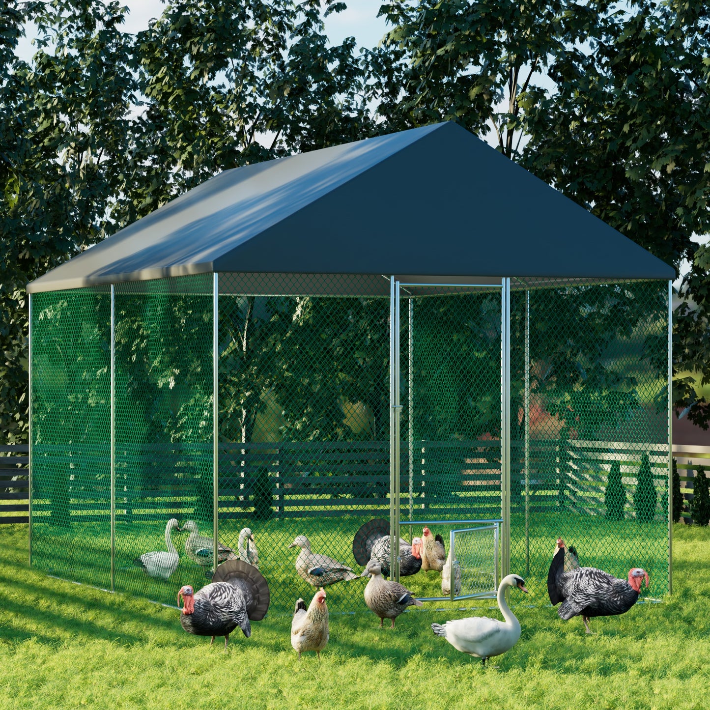 Large Chicken Coop Cage: Jumbo Large Galvanized Metal Chicken Coop Poultry Run Cage with Full Cover, High Walk-in Enclosure, Use for Outdoor Backyard