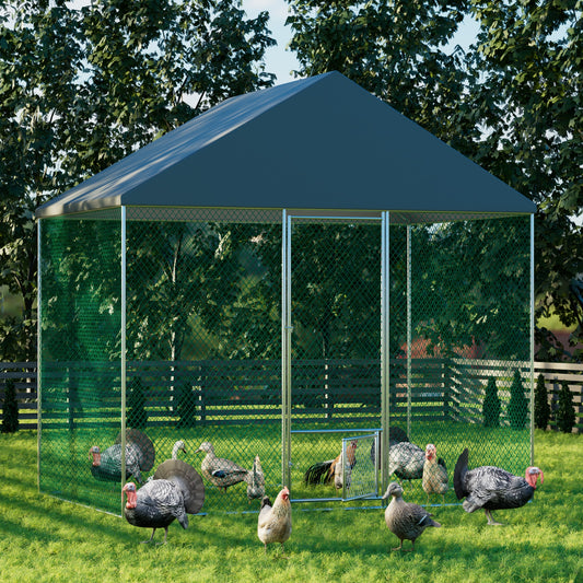 Large Chicken Coop Cage: Jumbo Large Galvanized Metal Chicken Coop Poultry Run Cage with Full Cover, High Walk-in Enclosure, Use for Outdoor Backyard