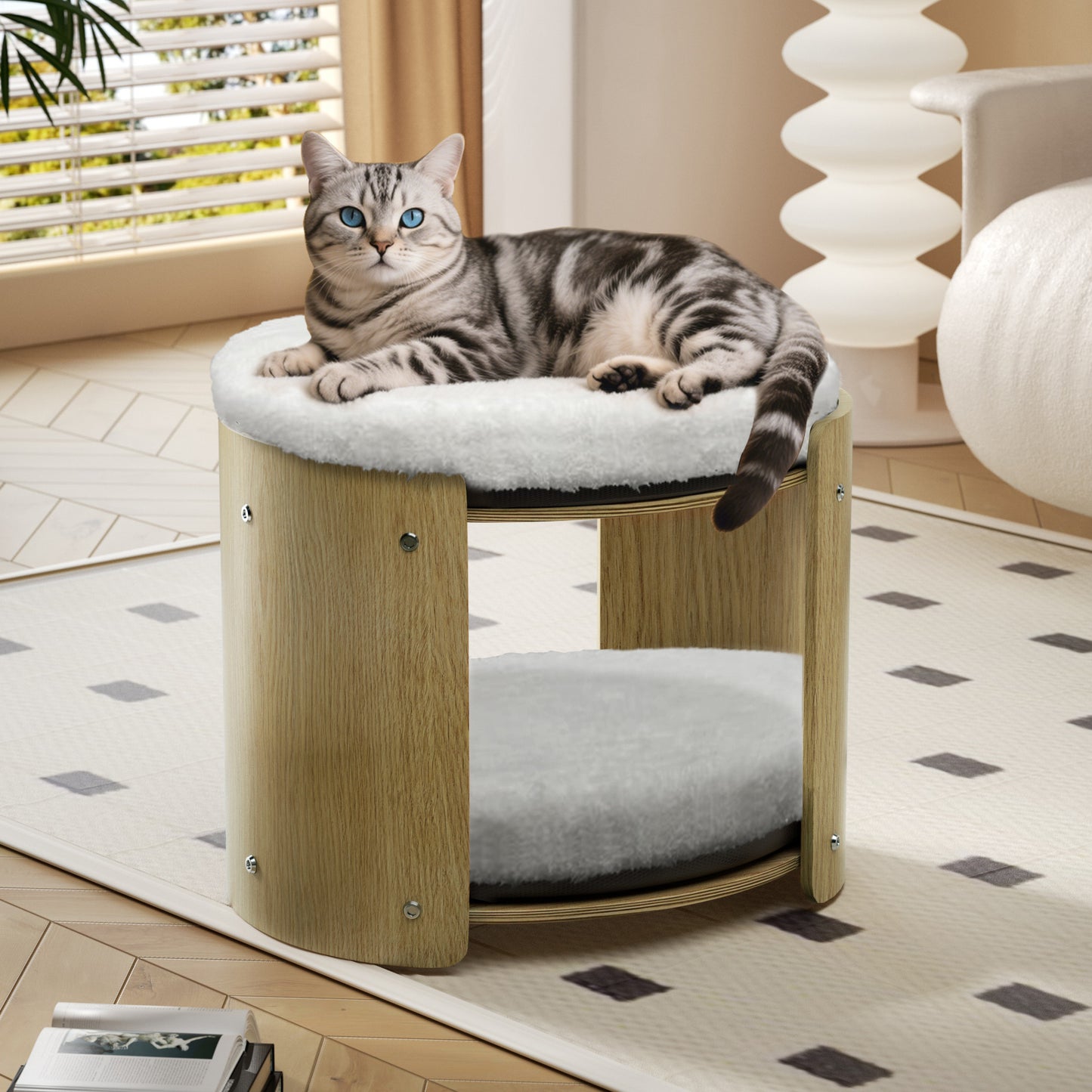 2-Tier Elevated Cat Bed Double Cat Tower Bed for Indoor Cats, Thicker Plush Mats