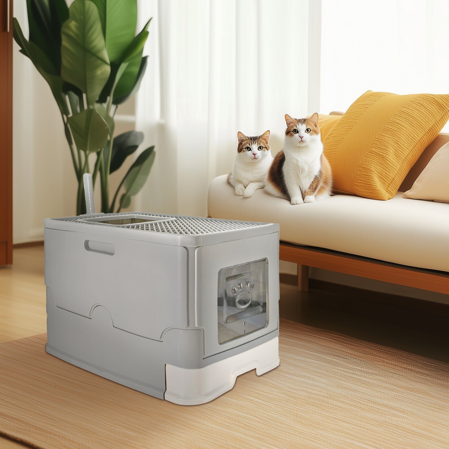 Cat Litter Box Front Entry Top Exit Toilet Boxes Litter Tray with Litter Scoop