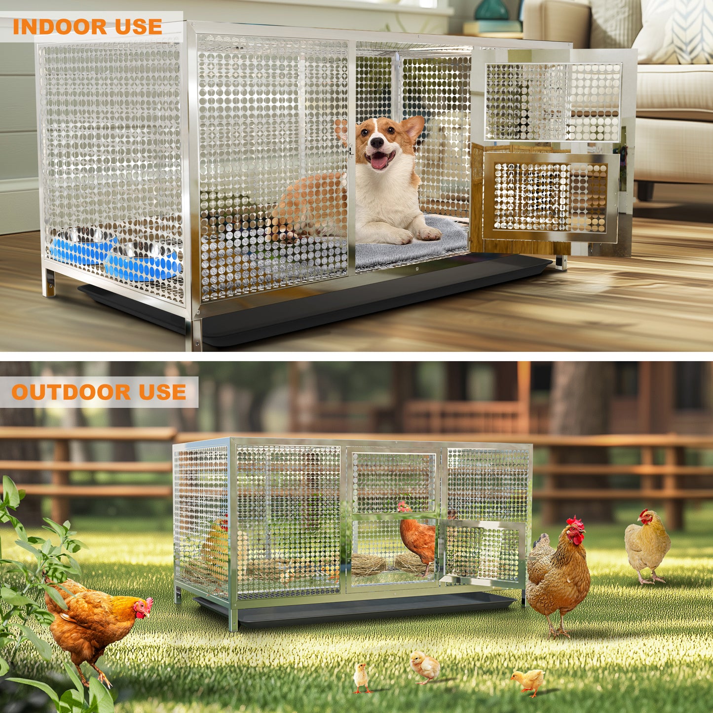 2025 Stainless Steel Chicken Coop, 43.3x23.6x23.6 Inch Elevated Metal Cage for Rabbits, Ducks, Pigeons, with Waterproof Cover