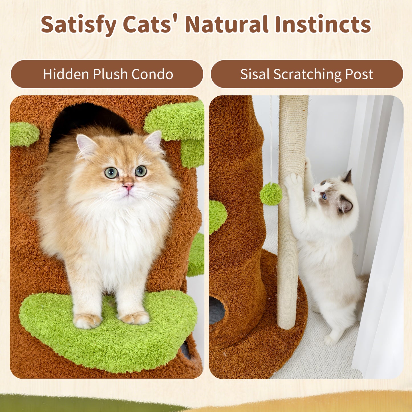 Large Cat Tree 73 Inch Modern Tall Cat Tree Tower, Tree Trunk Cat Condo with Multi-Level Platforms, Wooden Cat Tree for Indoor Multiple Cats and Kittens