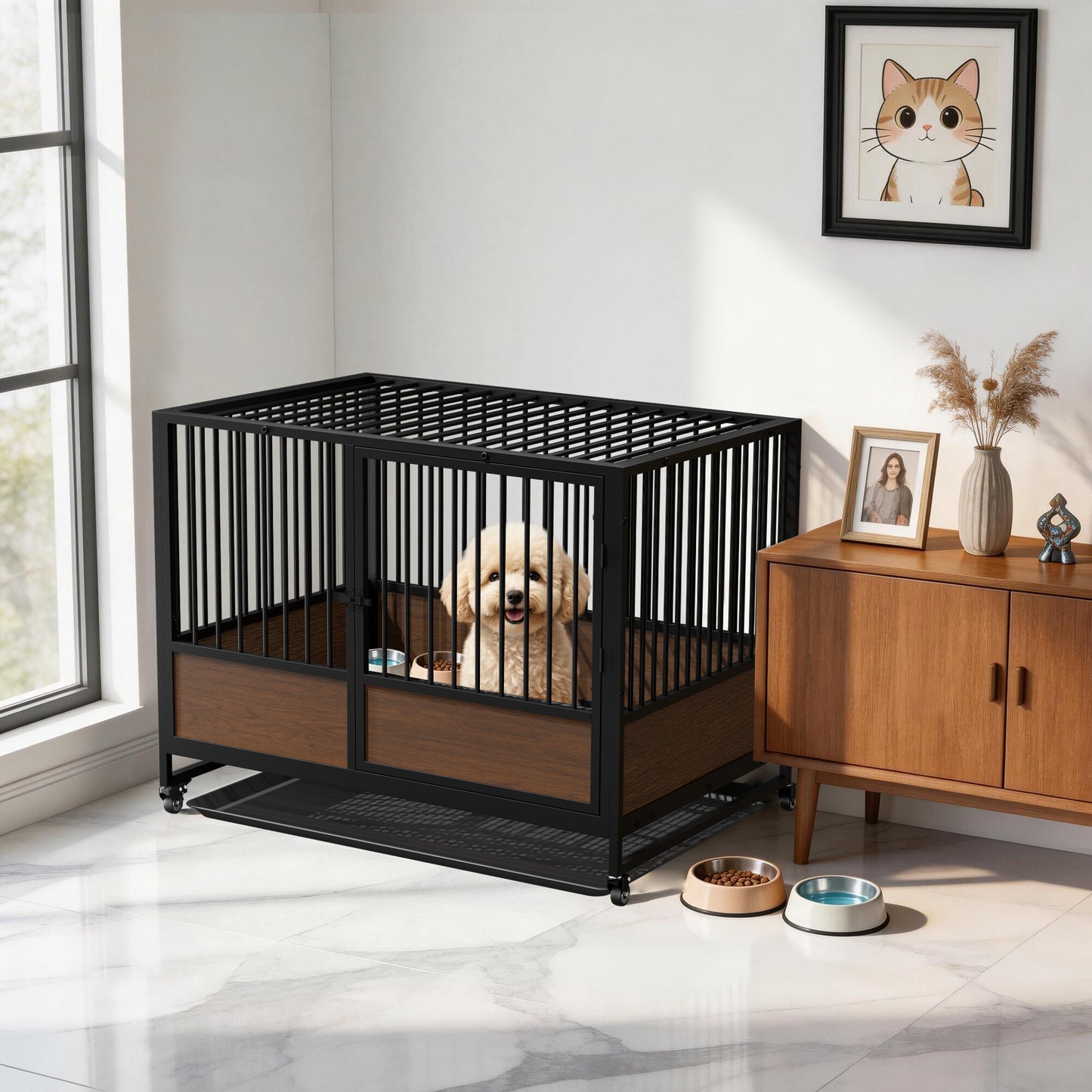 Pet Breeding Whelping Cage for Cats & Small Dogs, Metal Birthing and Recovery Crate, Isolation Kennel for Postpartum Care, Durable Iron Frame, Modern Minimalist Design