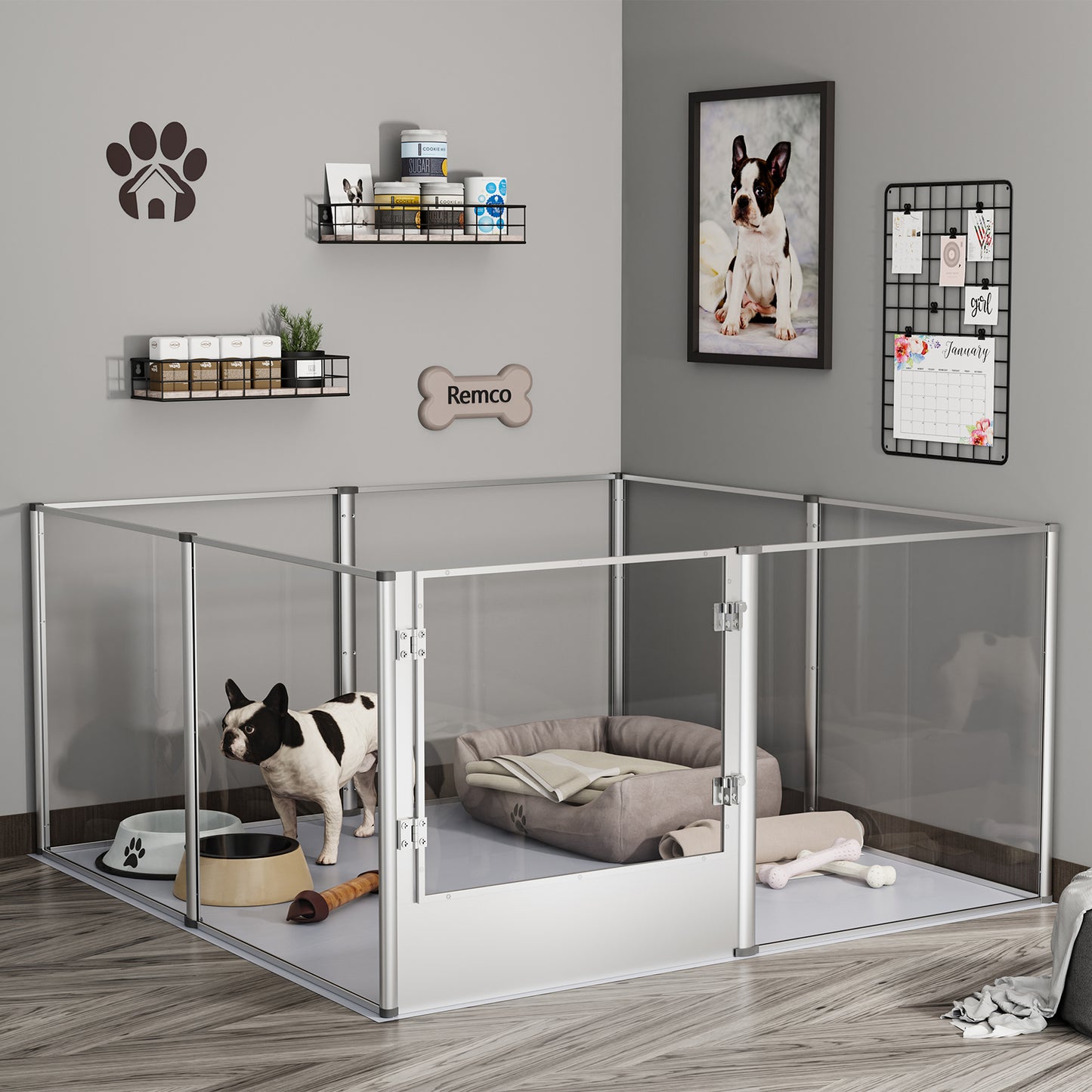 24in Acrylic Dog Playpen Fence Dog Whelping Pen Box Pet Playpen Exercise Fence with Fertility Pad
