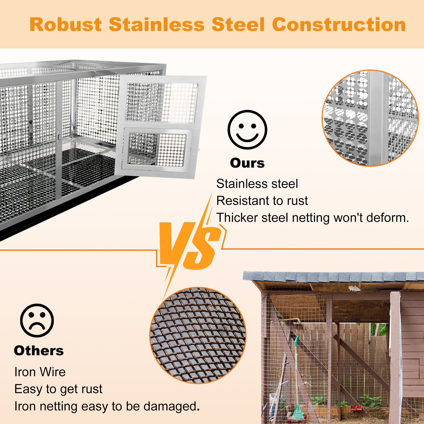 2025 Stainless Steel Chicken Coop, 43.3x23.6x23.6 Inch Elevated Metal Cage for Rabbits, Ducks, Pigeons, with Waterproof Cover