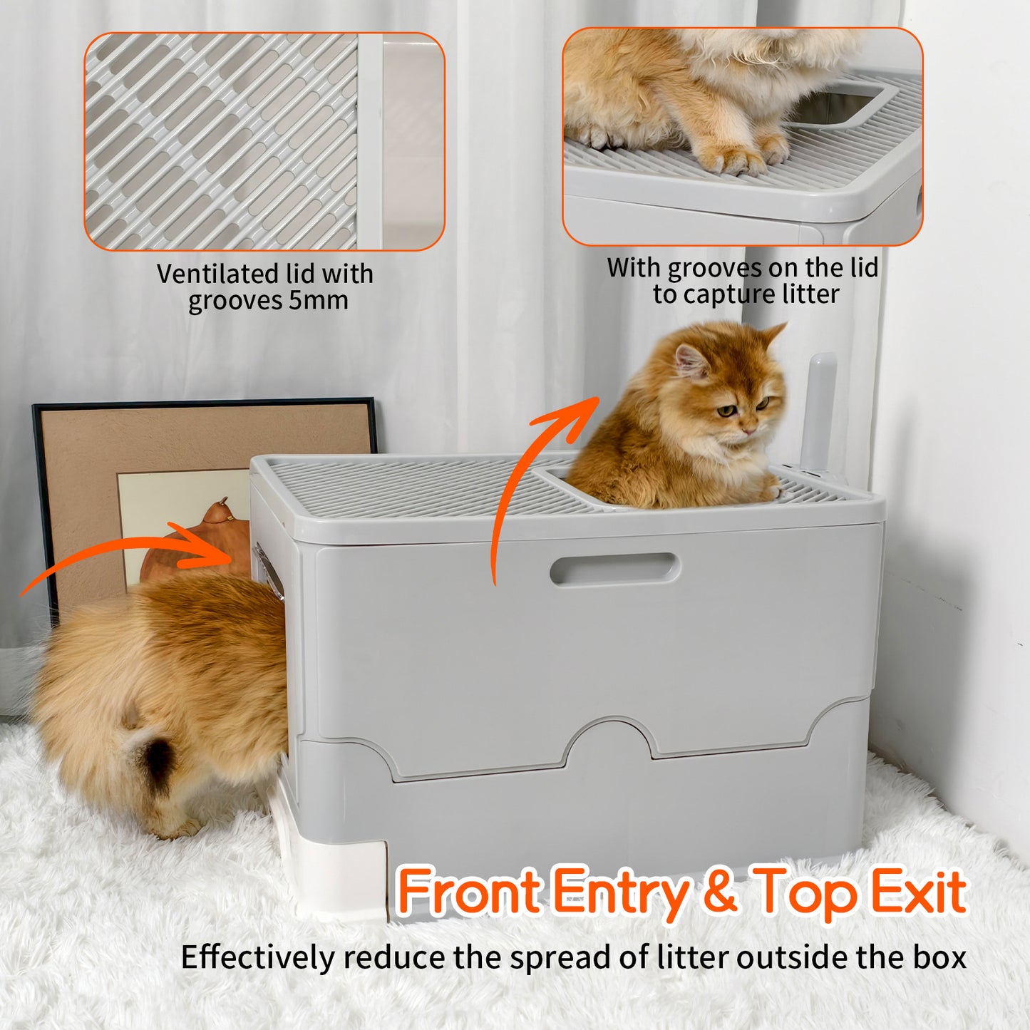 Cat Litter Box Front Entry Top Exit Toilet Boxes Litter Tray with Litter Scoop