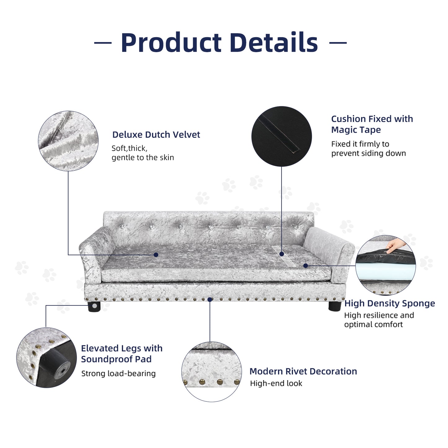 Pet Dog Couch Bed Deluxe Dutch Velvet Upholstered Sofa Bed Removable Cushion