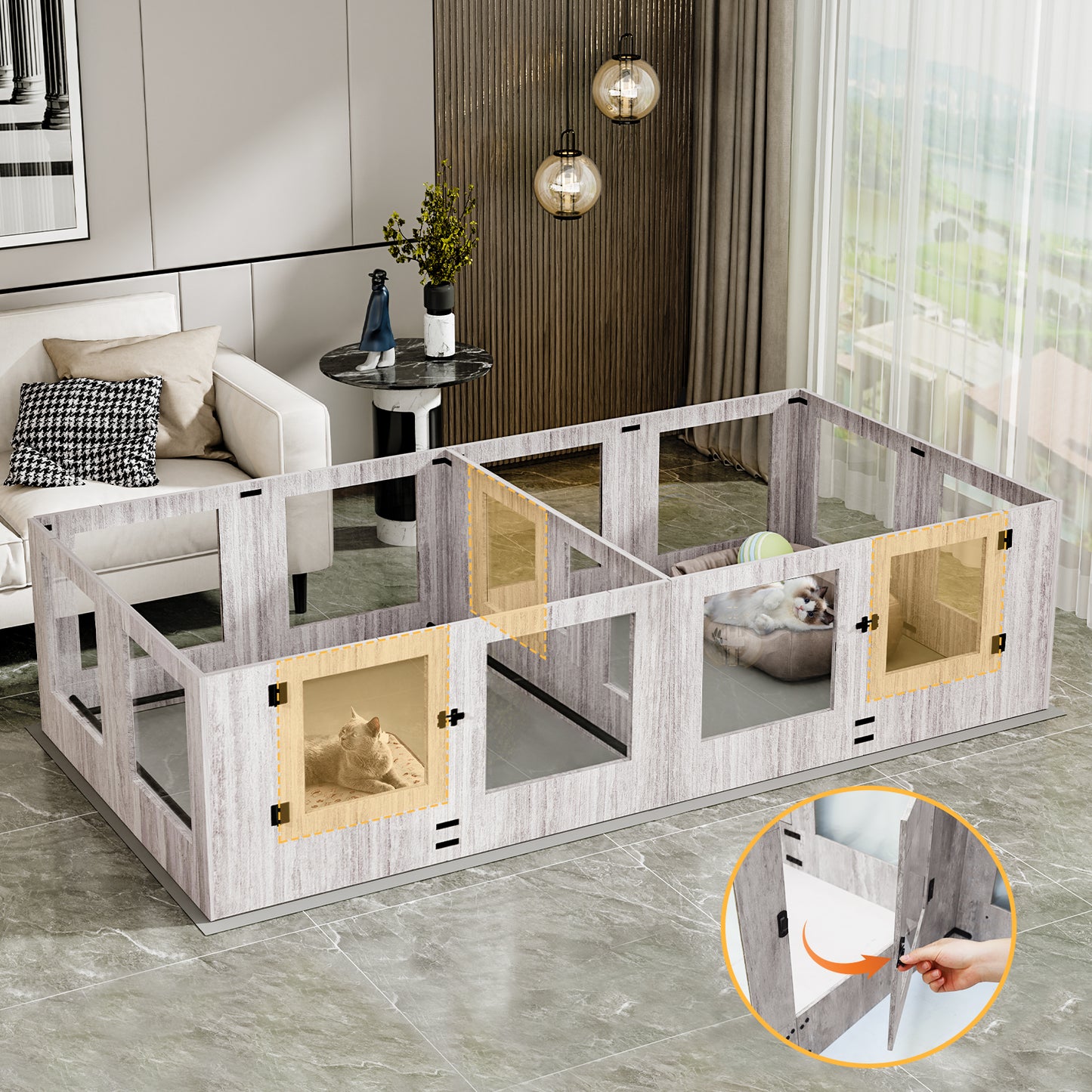 Tempered Glass Dog Playpen: Indoor Pet Whelping Pen Box Protective Ledge Inside Dog Playpen for Newborn Puppies