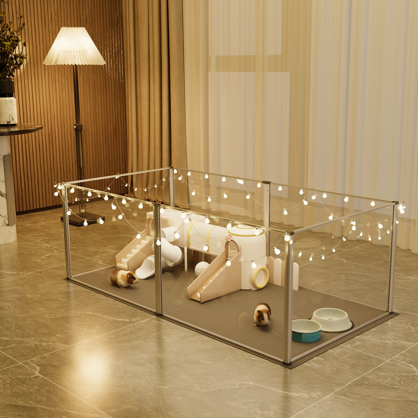 6 Panels Clear Acrylic Playpen Cage Small Animals Guinea Pig Hamster Yard Fence