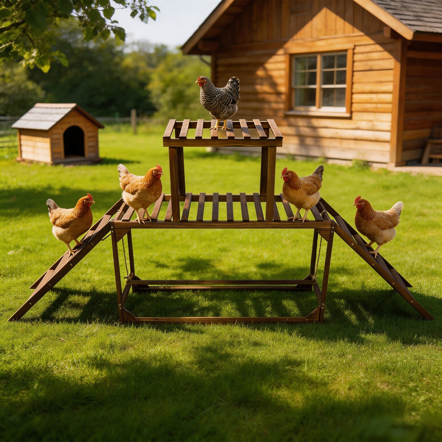 Chicken Perches Swing: Chicken Roosting Bars Wooden Chicken Climbing Frame with Swing & Ladder, Activity Play Toys for 8-10 Chickens, for Birds