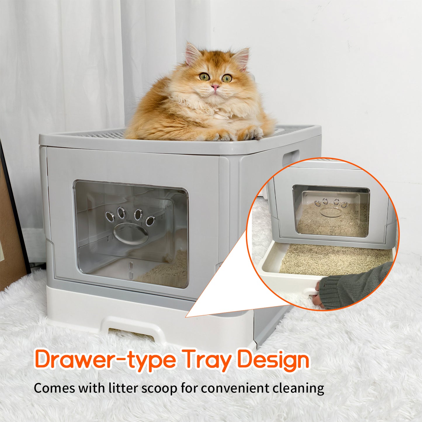 Cat Litter Box Front Entry Top Exit Toilet Boxes Litter Tray with Litter Scoop