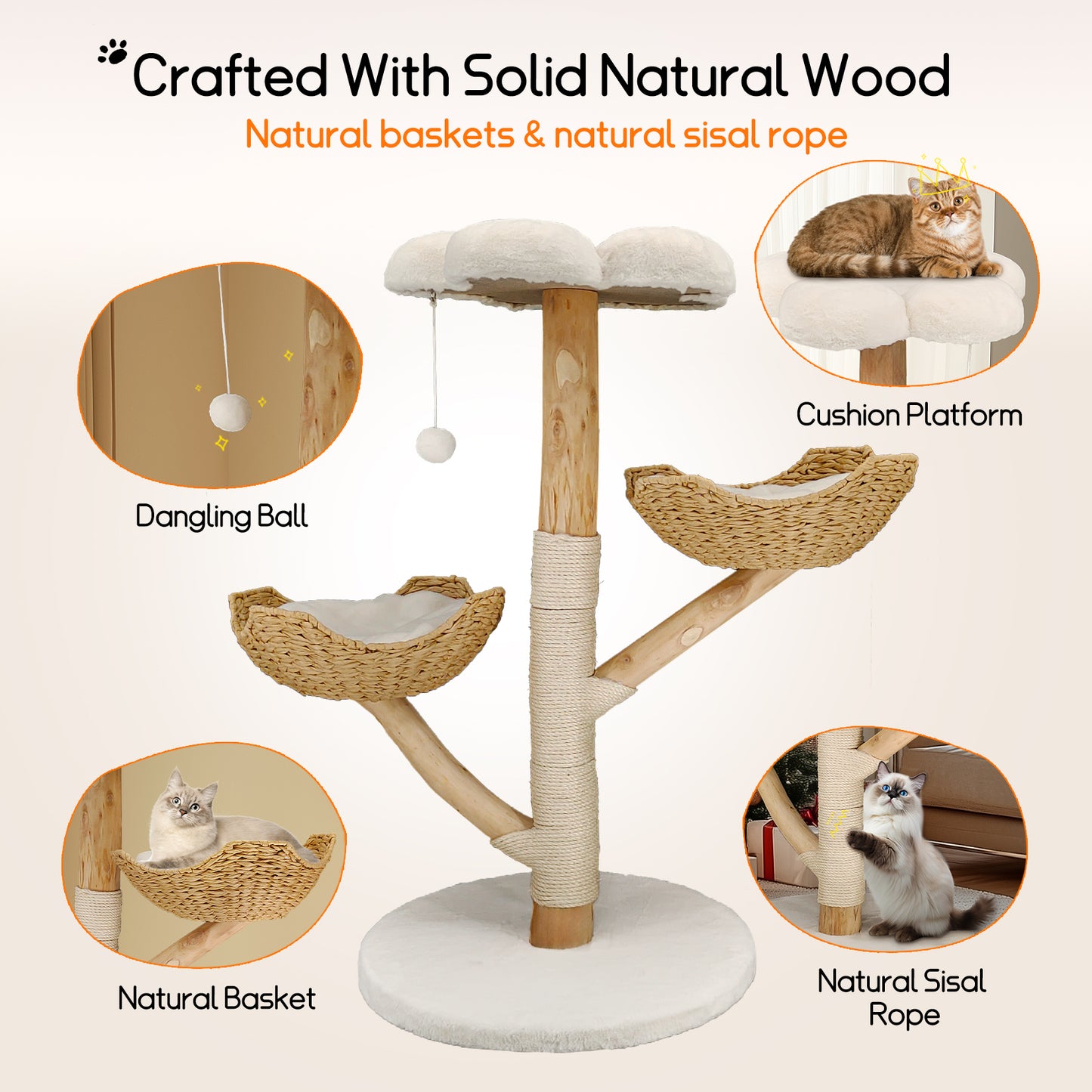 Cat Climbing Tree: Modern Cat Tree Activity Tower with Plush Cushion Sisal Scratching Post Cozy Kitten Play House for Multiple Cats