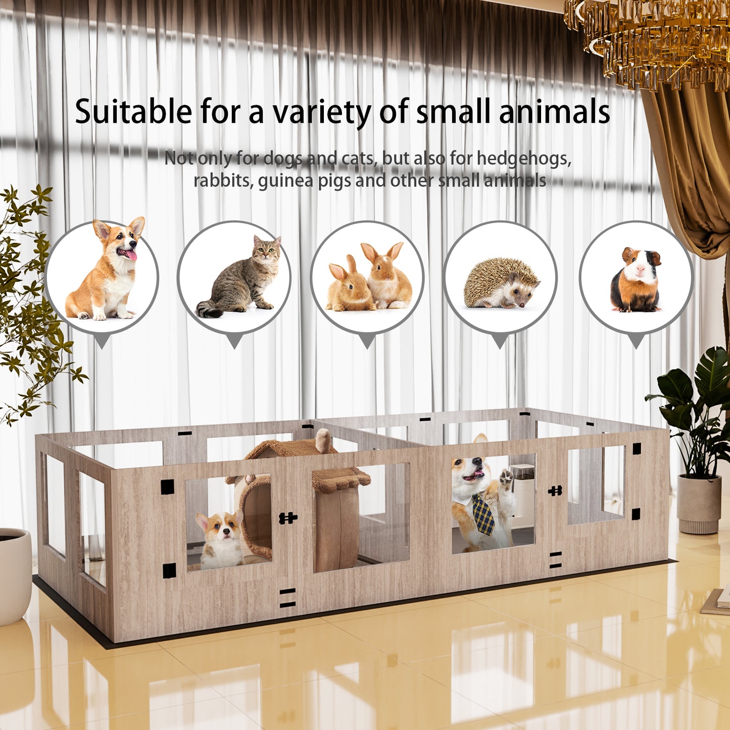Tempered Glass Dog Playpen: Indoor Pet Whelping Pen Box Protective Ledge Inside Dog Playpen for Newborn Puppies
