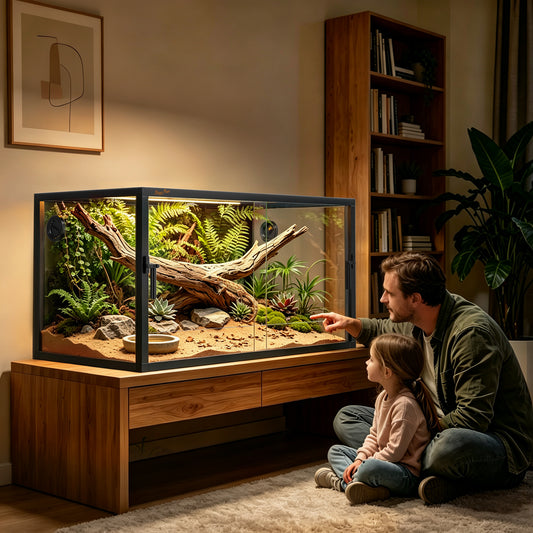 Glass Reptile Tank with Front Opening Doors, Large Stackable Reptile Enclosure for Bearded Dragons, Leak-proof Base and Top Mesh Cover