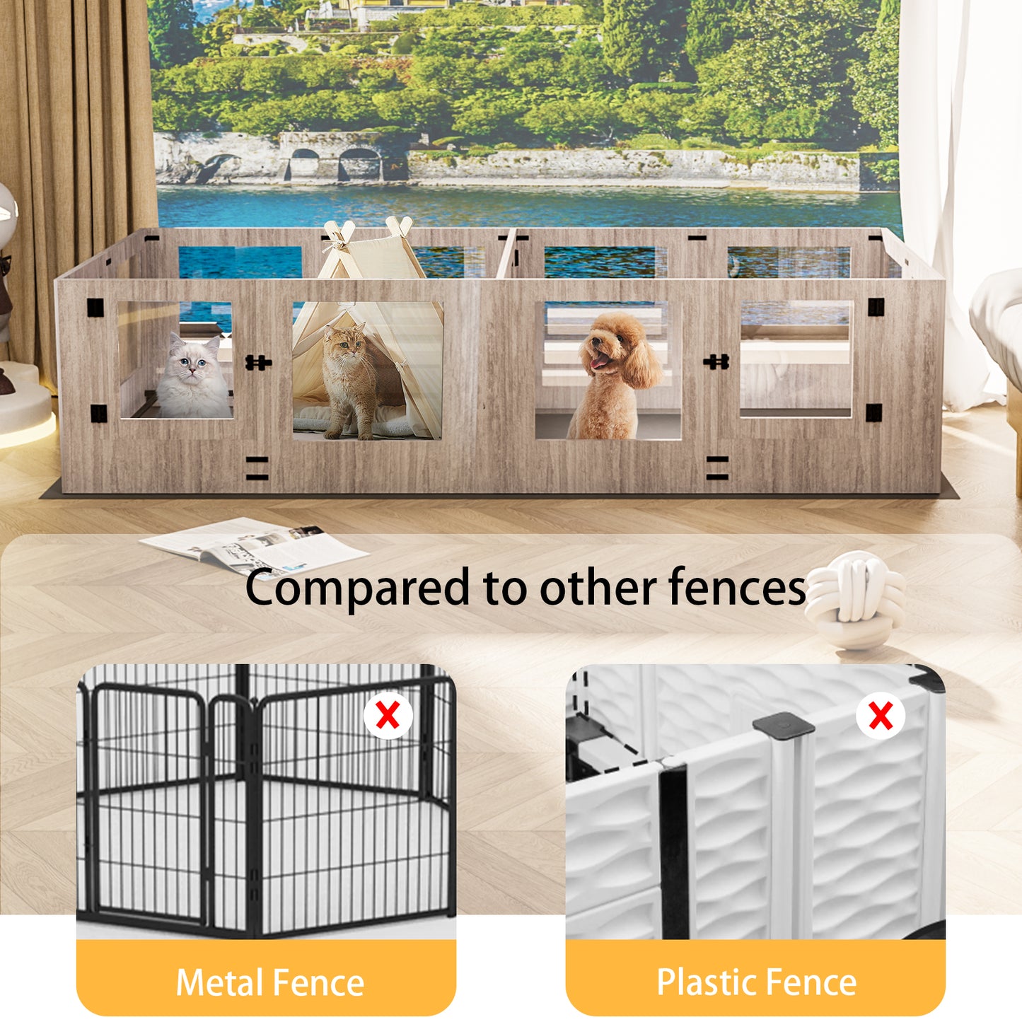 Tempered Glass Dog Playpen: Indoor Pet Whelping Pen Box Protective Ledge Inside Dog Playpen for Newborn Puppies