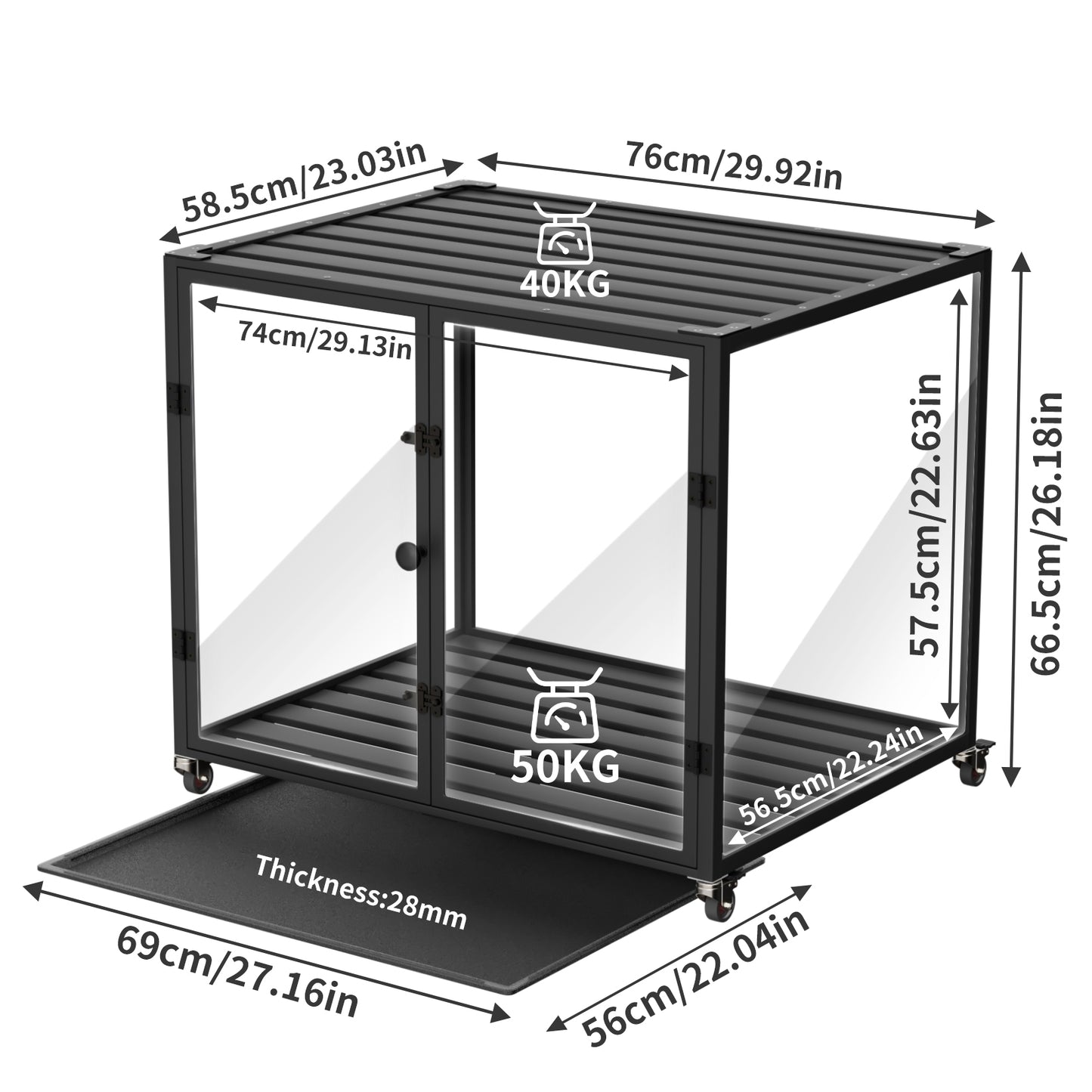Self-Innovative Dog Cage: Bingopaw First Tempered Glass Dog Pet Cage Dog Kennel Aluminum Frame with Dual Doors and Removable Tray, for Medium to Large Dogs