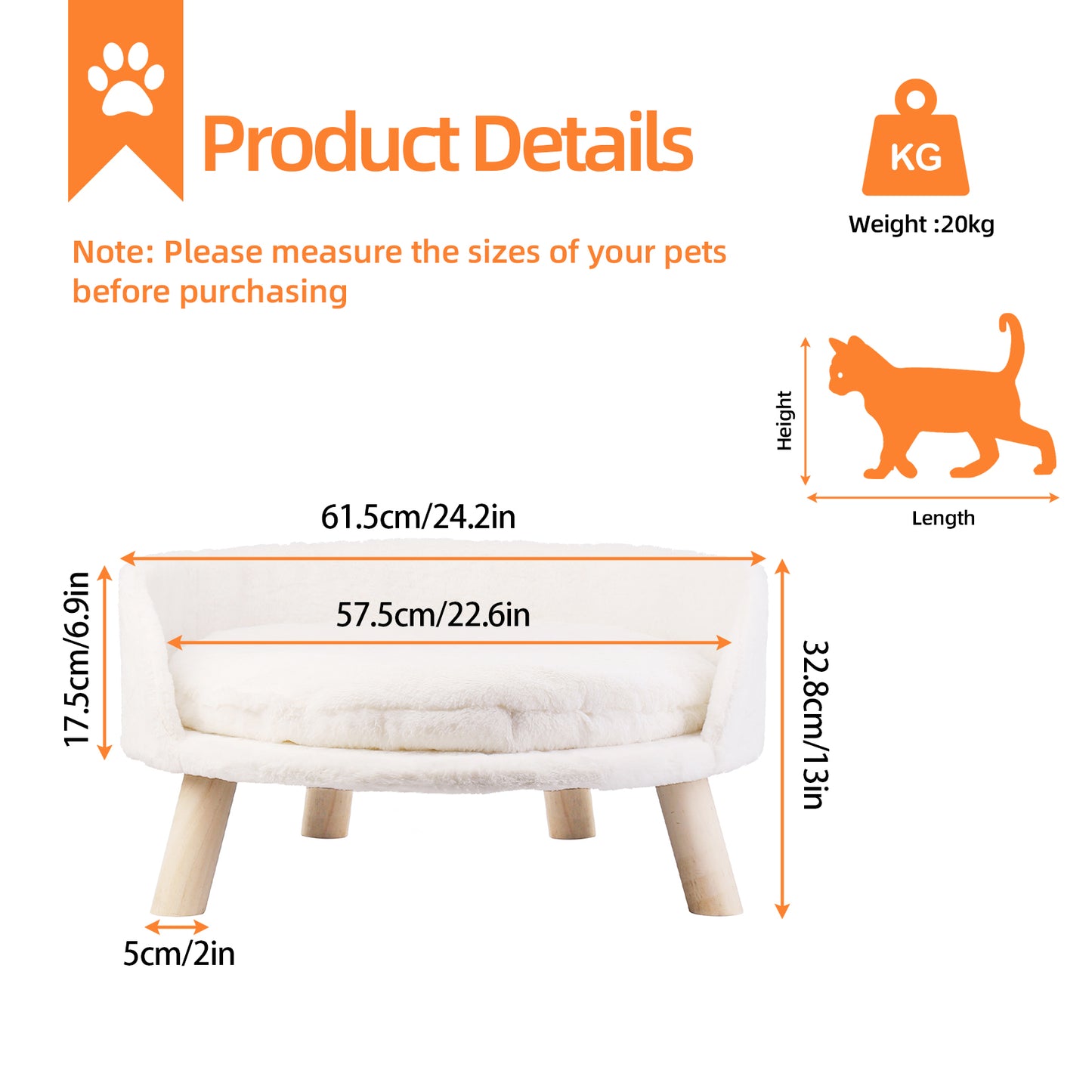 Luxury Pet Soft Warm Bed Wood Legs with Washable Cushion Pad