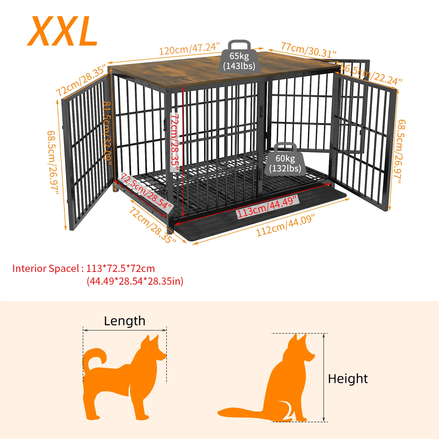 Furniture Style Wooden Dog Crate Pet Kennel End Table with Three Doors and Tray