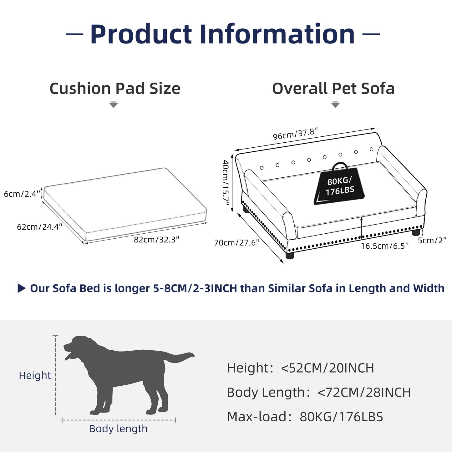 Pet Dog Couch Bed Deluxe Dutch Velvet Upholstered Sofa Bed Removable Cushion