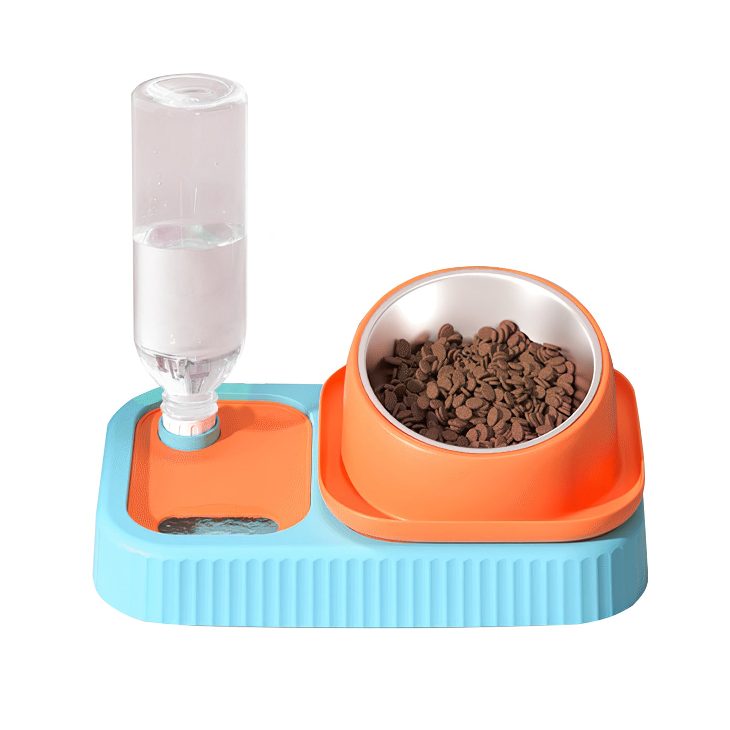 3 in 1 Pet Bowl: Stainless Steel Raised Cat Pet Food Bowls with Water Dispenser Slow Feeding Bowl for Cats Puppy Small Dogs