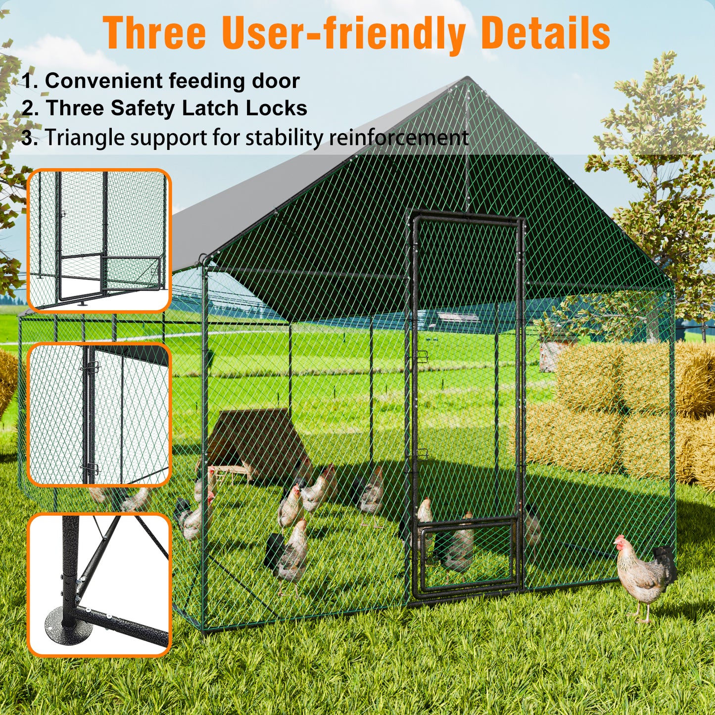 Large Outdoor Chicken Coop: Outdoor Metal Chicken Coop Walk-in Poultry Cage Run Cage with Silver Powder Coating Painted Tubes, Water Resistant Cover for Backyard