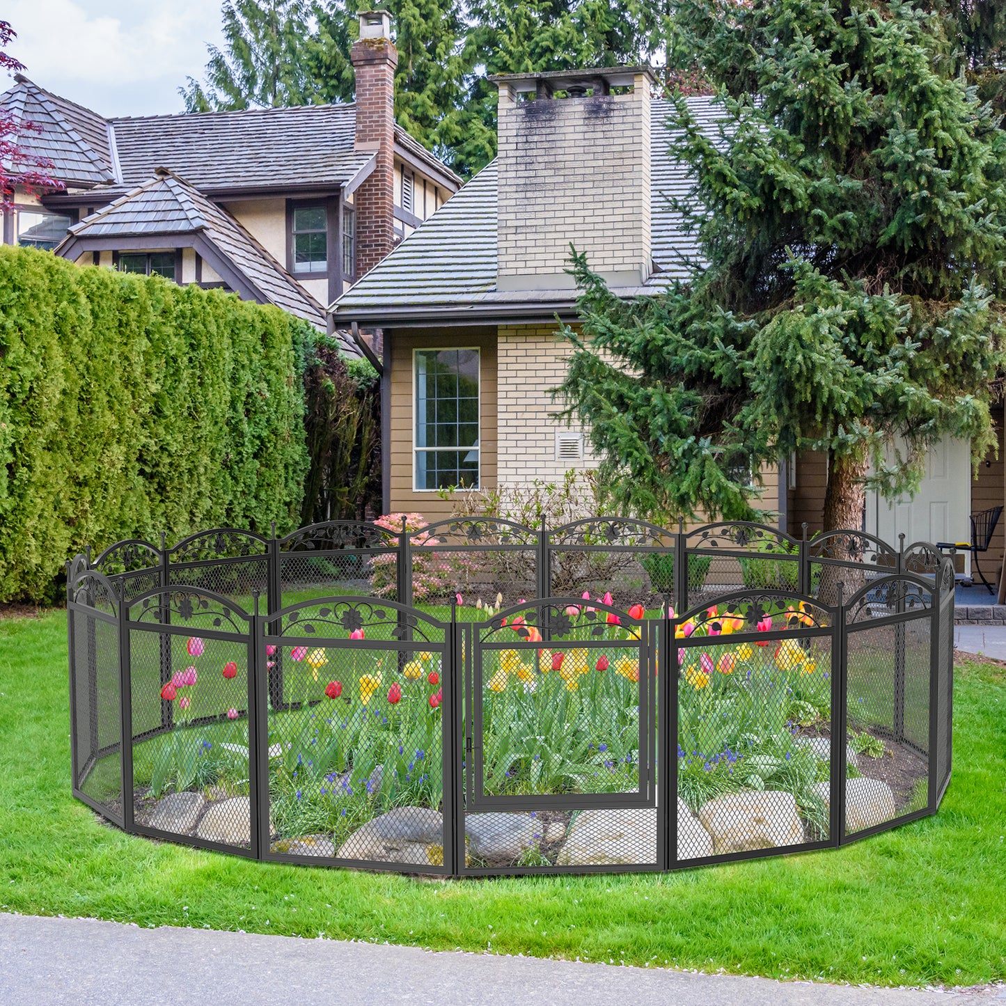 Stronger metal dog playpen features an easy-to-open door, it not only works great as a whelping fence for new puppies, but also as a fence for preventing puppies from escaping and giving them safe area to play. Suitable for indoor outdoor use.