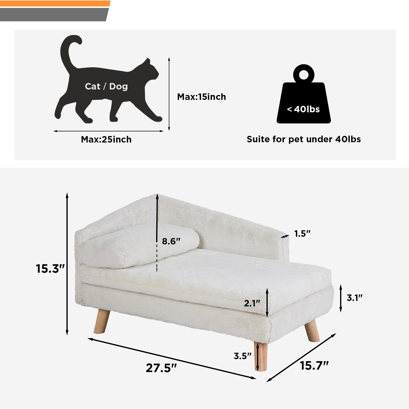 A combination of dog couch and dog bed. Cushion mattress and pillow are made of plush linter fabric, feels smooth and soft. The warm sofa bed keeps your pets away from cold days, gets a cozy winter months.  Easy to clean the cover with zippers, waterproof function protects from liquid. L shape backrest, open space, pets can stretch out while resting without limitation.  Skin-friendly linter fabric keeps the cats have a nice sleep.