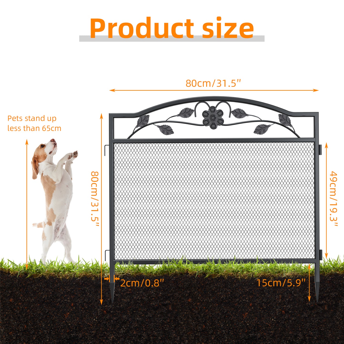 Decorative Garden Fence 5Pcs Black Metal Garden Barrier Dog Fence Animal Barrier for Outdoor Garden Yard Patio