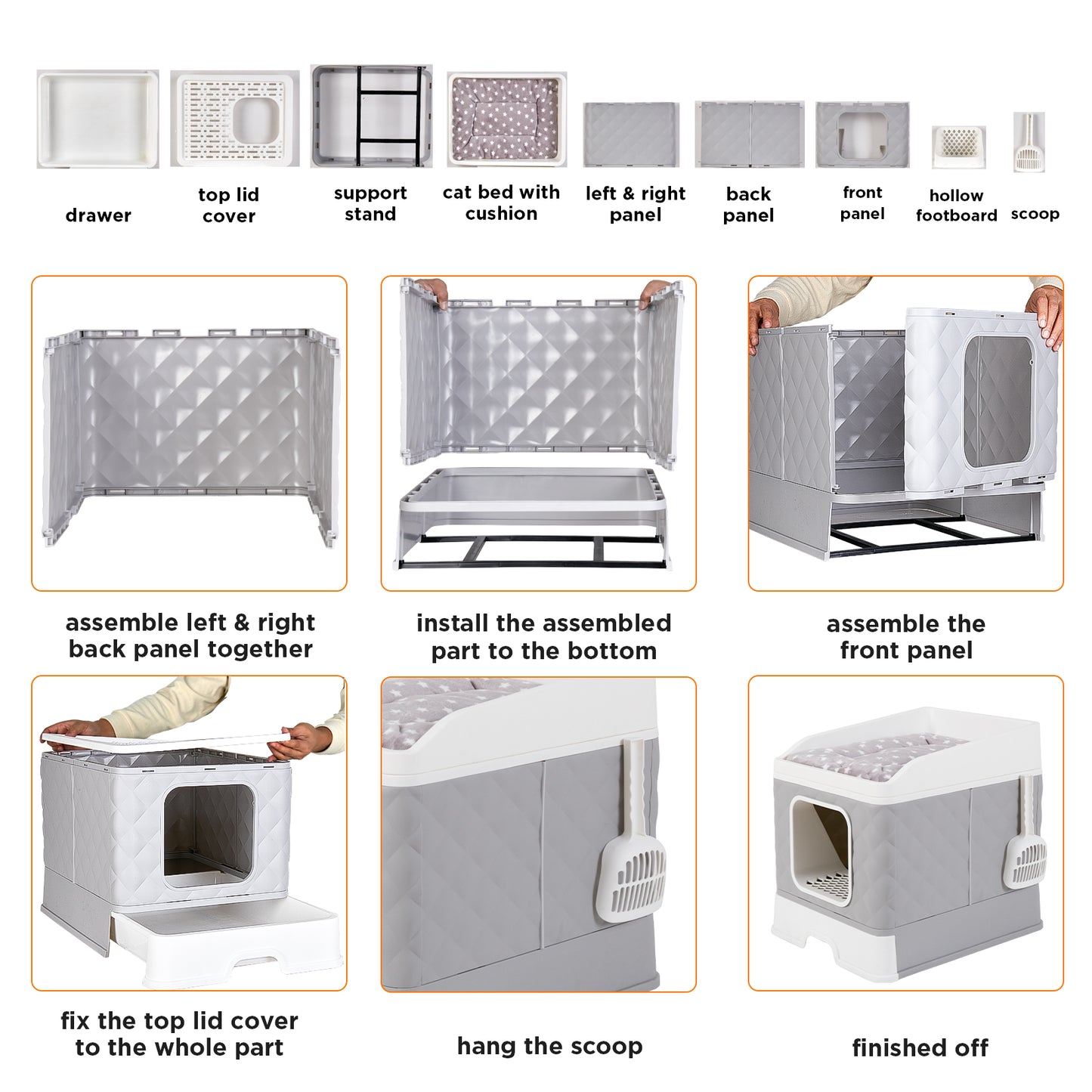 Detachable Cat Litter Box Furniture Top Front-entry Litter Box with Cushion Mat