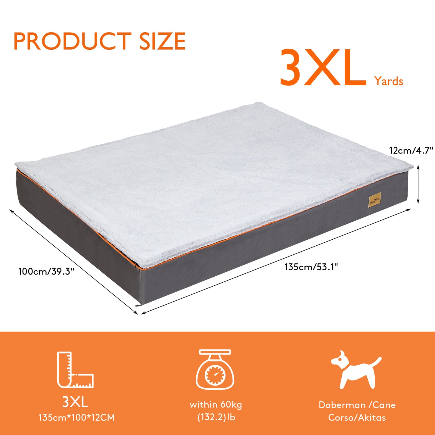 Large Jumbo Soft Orthopedic Dog Bed Pet Kennel Pillow Bed w/ Washable Cover