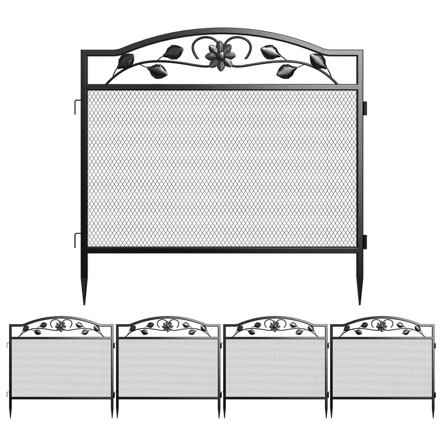 Decorative Garden Fence 5Pcs Black Metal Garden Barrier Dog Fence Animal Barrier for Outdoor Garden Yard Patio